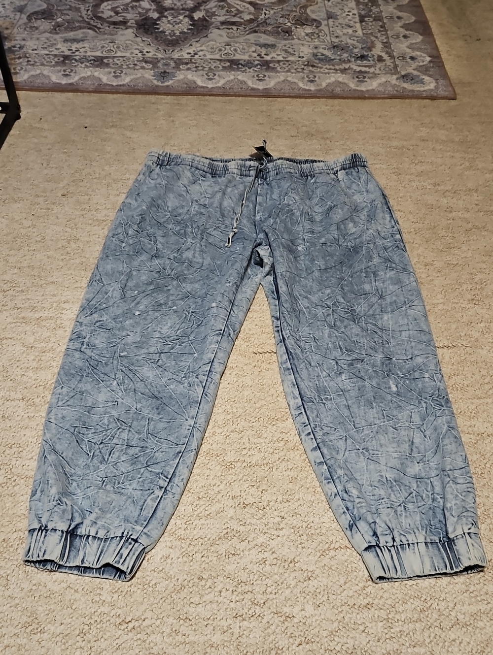 Ashley Stewart Crinkle Washed Light Blue Jogger Pants